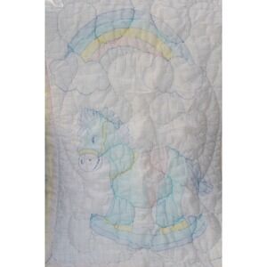 Vintage 1980s Baby Dreams Crib Blanket Pastel Rocking Horse Rainbow 31" x 42"